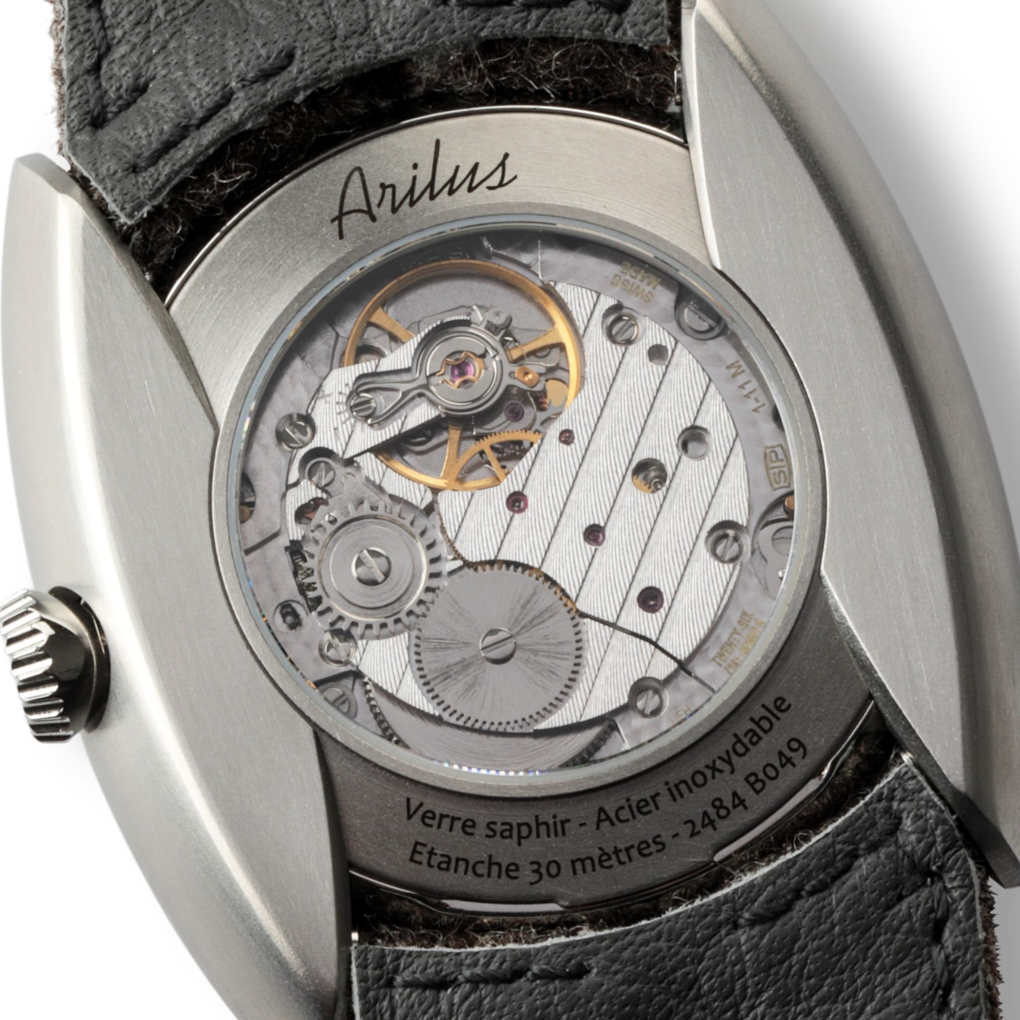 ARILUS MONTRE ARDOISE VUE MOUVEMENT SUISSE STP1-11M -JPG HD-1, montre fabriquée en france, montre made in france, montre fabriquée en Savoie, montres à la française