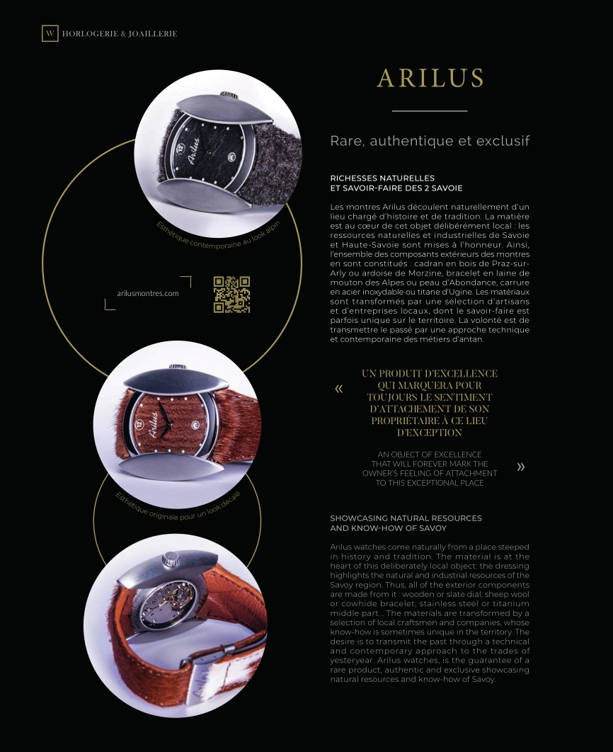 Article sur Arilus montres dans le magazine White de So Edition