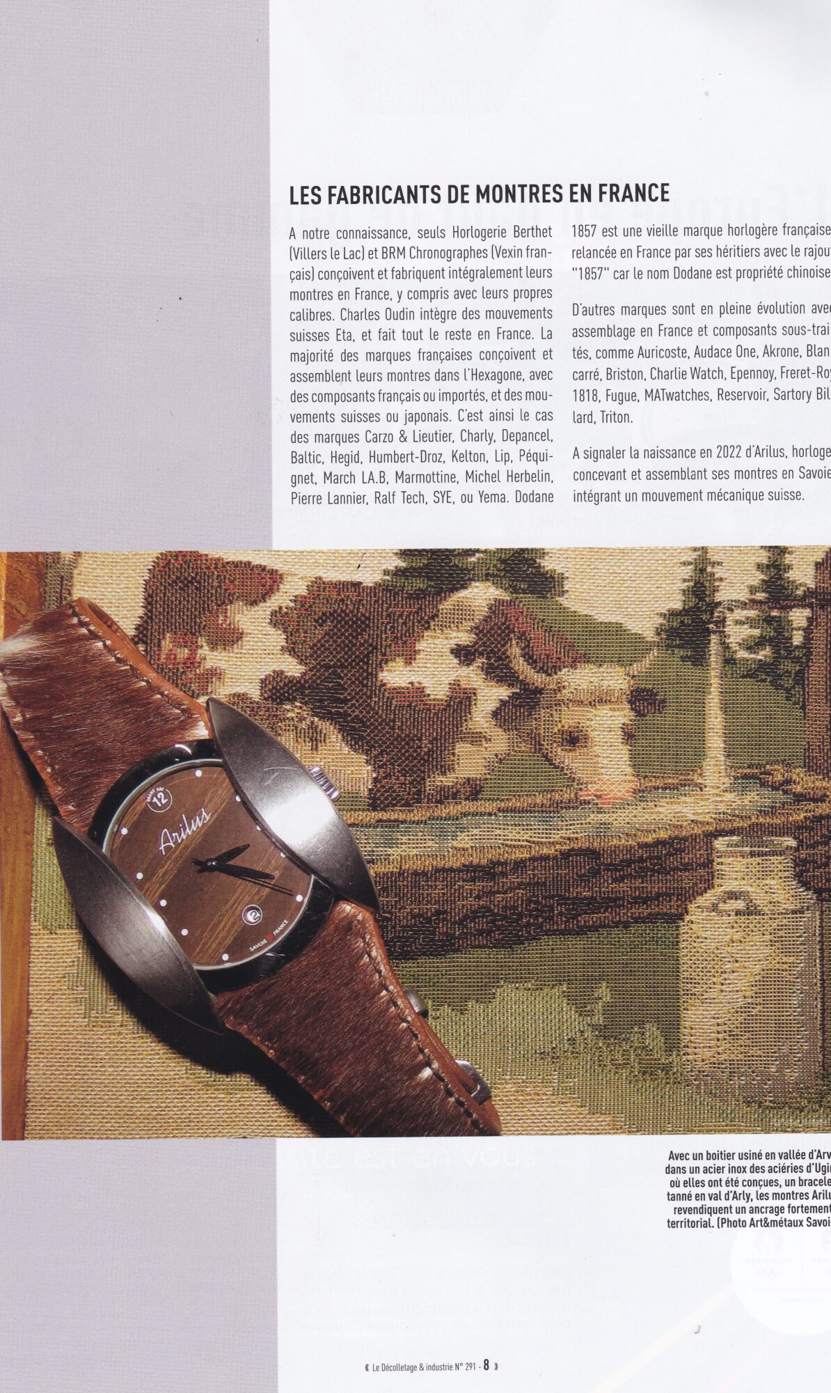 Arilus dans la revue Le Décolletage et industrie distribuée au salon EPHJ de Genève, Les fabricants de montres en France