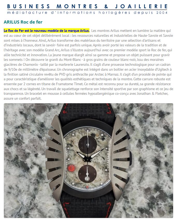 Arilus sur Business montres - repérages n°117-2024