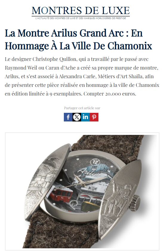 Arilus dans Montres de Luxe du 15 mai 2024, La montre Arilus Grand Arc : en hommage à la ville de Chamonix