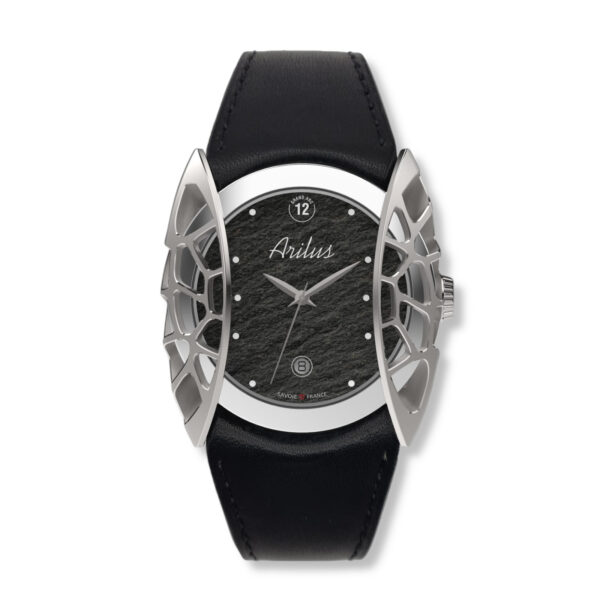 Montre Arilus Grand Arc Organic Ardoise bracelet cuir de veau barénia noir - carre 03