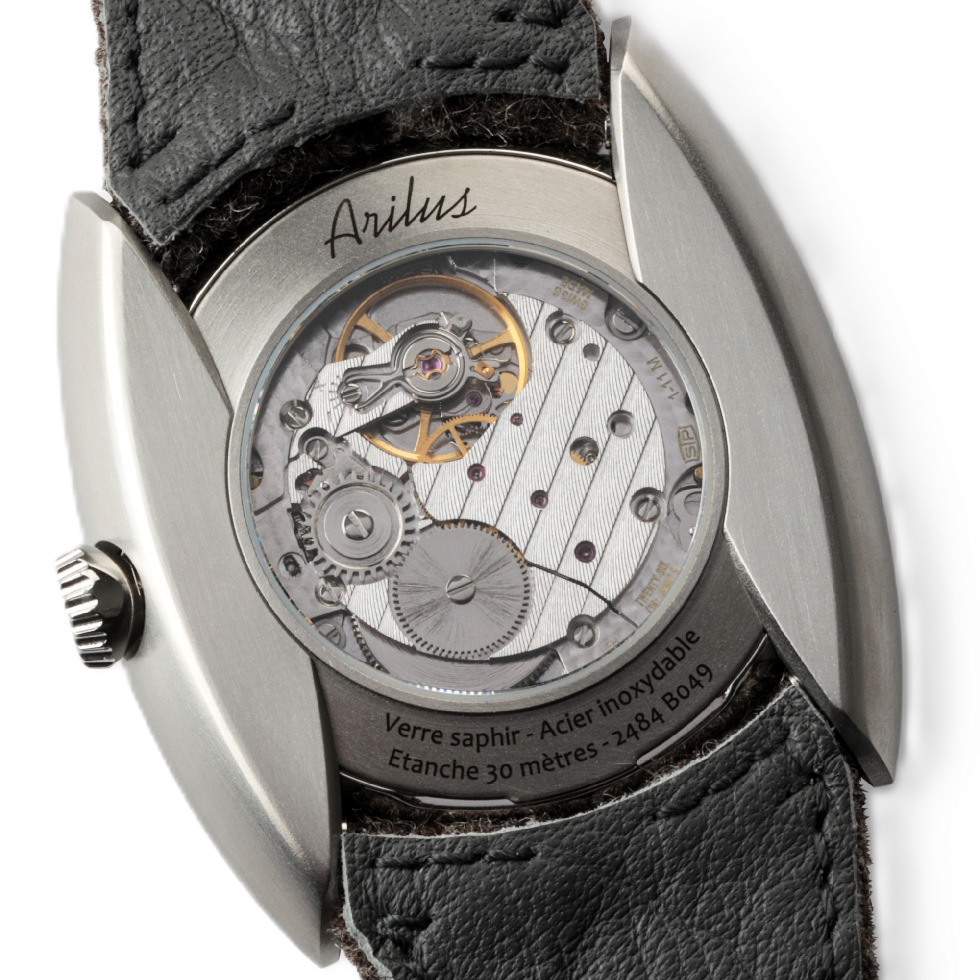 ARILUS MONTRE ARDOISE VUE MOUVEMENT SUISSE STP1-11M -JPG HD-1, montre fabriquée en france, montre made in france, montre fabriquée en Savoie, montres à la française