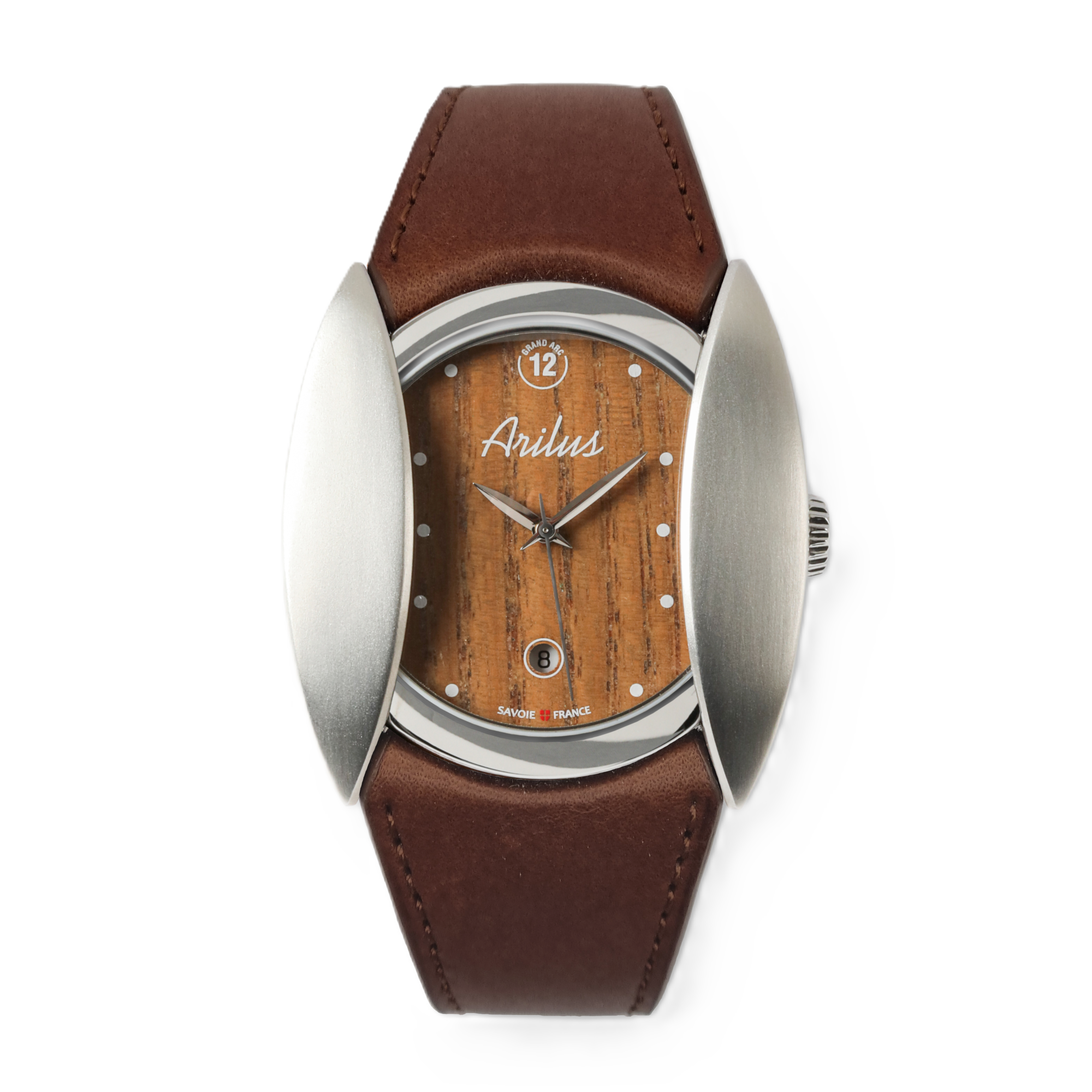 Montre Arilus Grand Arc Frêne bracelet cuir de vachette Ingrassata acajou - carre 03