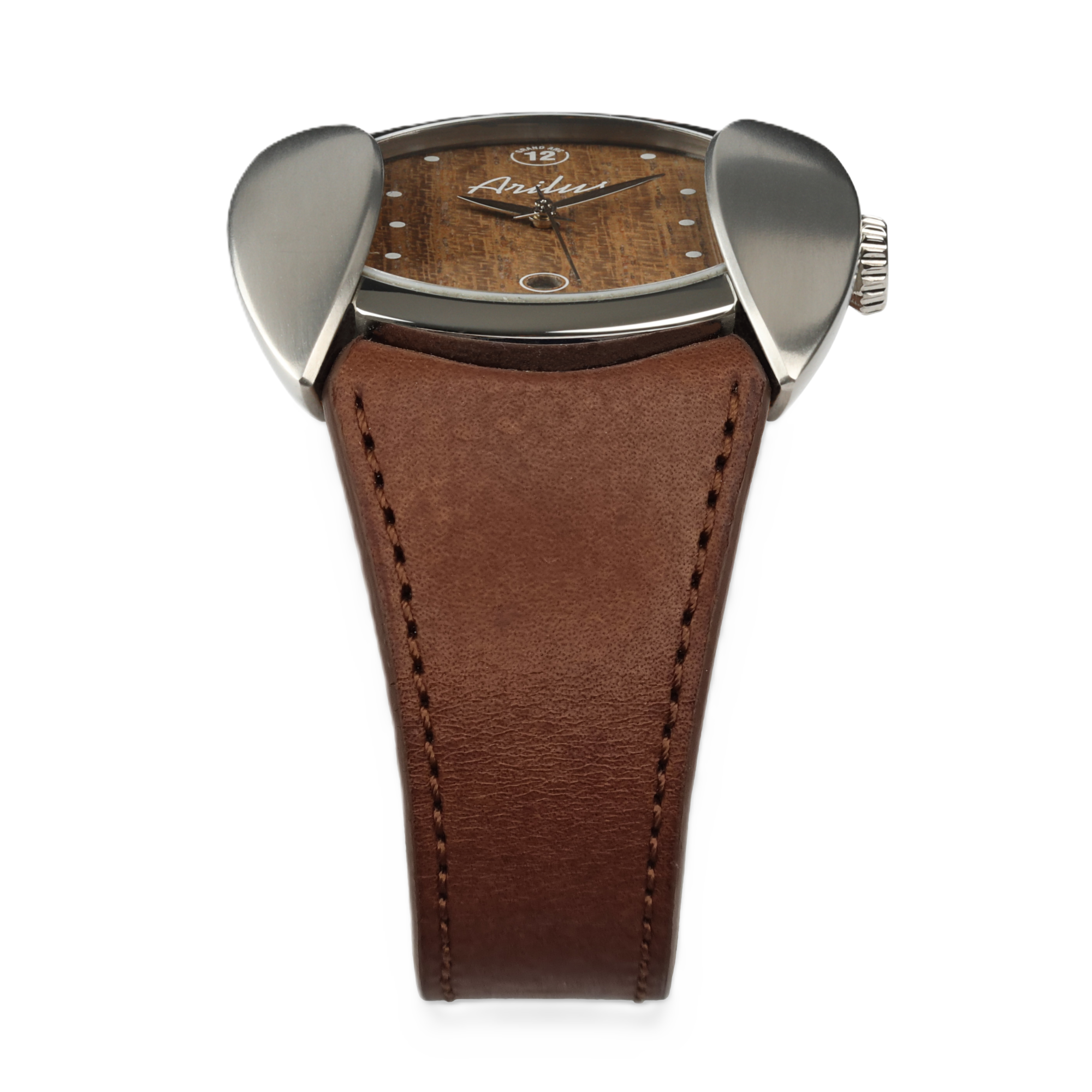 Montre Arilus Grand Arc Frêne bracelet cuir de vachette Ingrassata acajou - carre 02