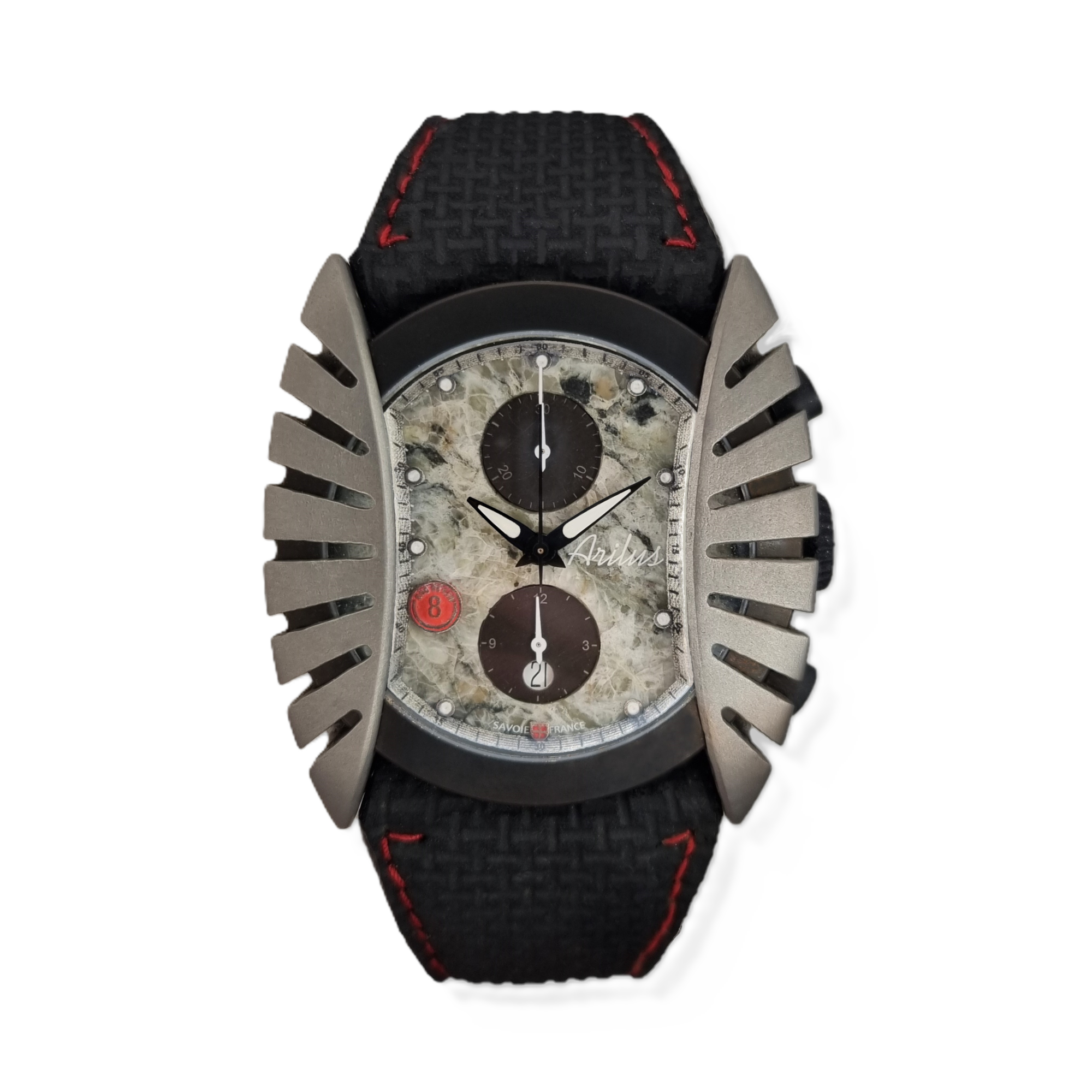 Montre Arilus Roc de Fer, cadran granit du mont blanc, bracelet ariaprene mousse cellule fermée hypoallergénique carre 01
