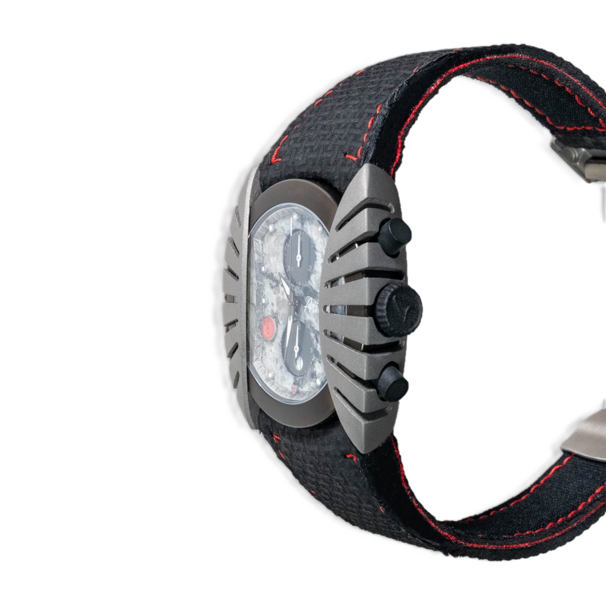 Montre Arilus Roc de Fer, cadran granit du mont blanc, bracelet ariaprene mousse cellule fermée hypoallergénique carre 03
